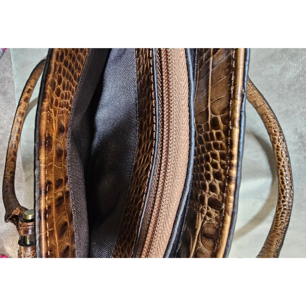 Etienne Aigner Brown Crocodile Embossed Leather Satchel Handbag 72071